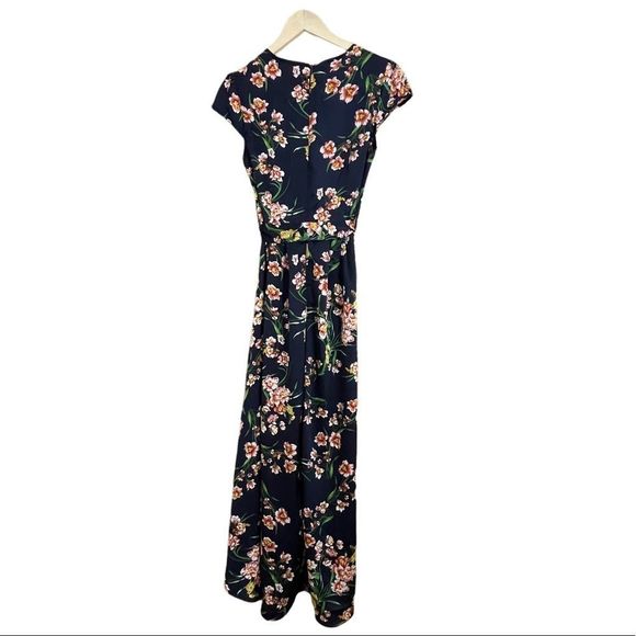 Boohoo Cap Sleeve Tie Waist Floral Hi-Lo Dress Navy Size 4 NWT - Picture 7 of 15